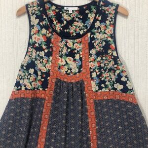 DR2‎ Floral Print Sleeveless Blouse Top Women's Size XL Navy Blue Orange